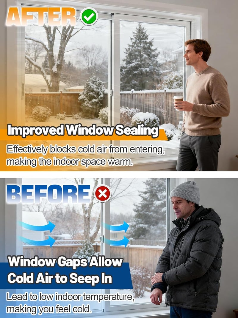Bigmeta 63×433in Window Insulation for Winter - Fits 10 Windows of 3' x 5' Clear Heat Shrink Plastic for Winterizing, Cuttable Window Film with Tape for Easy Indoor Installation - Image 4
